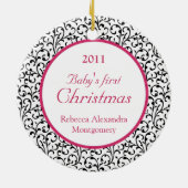 Chic Damask Pink Baby's First Christmas Keramikornament (Hinten)