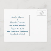 Chic Damask Save the Date Postcard, blau Ankündigungspostkarte (Rückseite)