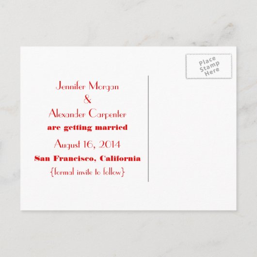 Chic Damask Save the Date Postcard, Rot Ankündigungspostkarte (Rückseite)