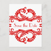 Chic Damask Save the Date Postcard, Rot Ankündigungspostkarte (Vorderseite)