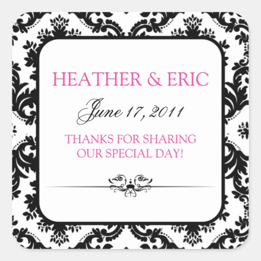 Chic Damask Square Stickers (Vorderseite)