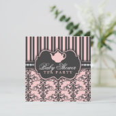 Chic Damask & Stripe Babydusche Einladung (Stehend Vorderseite)