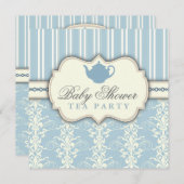 Chic Damask & Stripe Babydusche Einladung (Vorne/Hinten)