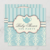 Chic Damask & Stripe Babydusche Einladung (Vorne/Hinten)
