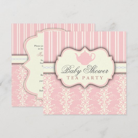 Chic Damask & Stripe Babydusche Einladung (Vorne/Hinten)