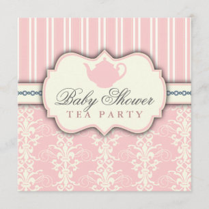 Chic Damask & Stripe Babydusche Einladung
