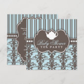 Chic Damask & Stripe Babydusche Einladung (Vorne/Hinten)