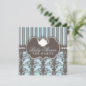 Chic Damask & Stripe Babydusche Einladung (Stehend Vorderseite)