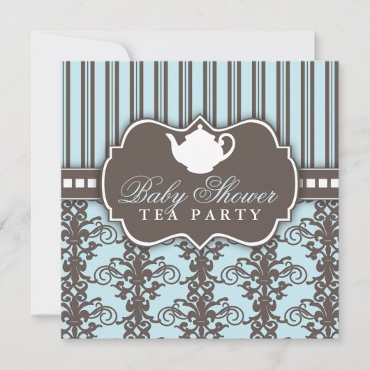 Chic Damask & Stripe Babydusche Einladung (Vorderseite)
