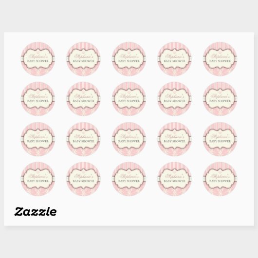 Chic Damask & Stripe Babydusche Sticker (Blatt)