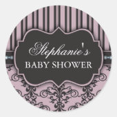 Chic Damask & Stripe Babydusche Sticker (Vorderseite)
