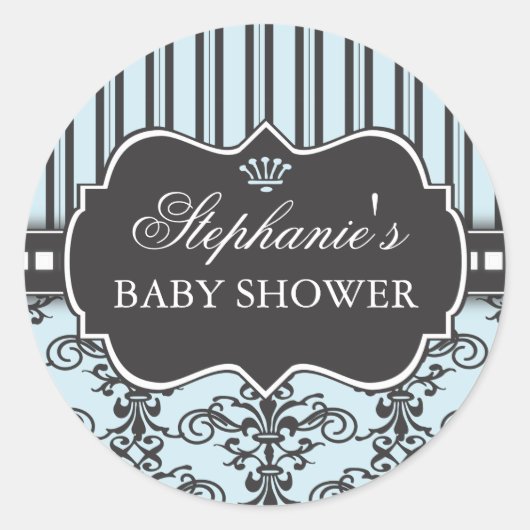 Chic Damask & Stripe Babydusche Sticker (Vorderseite)