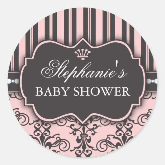 Chic Damask & Stripe Babydusche Sticker (Vorderseite)