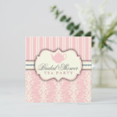 Chic Damask & Stripe Brautparty Einladung Tee (Stehend Vorderseite)