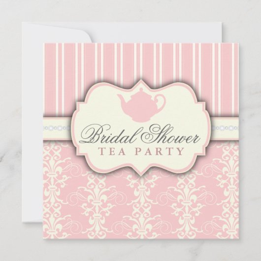 Chic Damask & Stripe Brautparty Einladung Tee (Vorderseite)