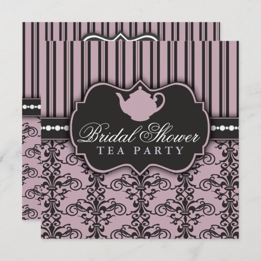 Chic Damask & Stripe Brautparty Einladung Tee (Vorne/Hinten)