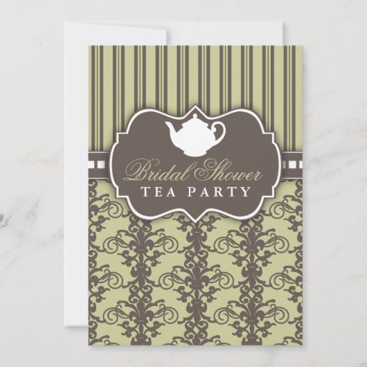 Chic Damask & Stripe Brautparty Einladung Tee (Vorderseite)