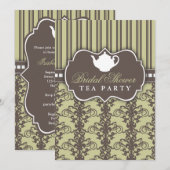 Chic Damask & Stripe Brautparty Einladung Tee (Vorne/Hinten)