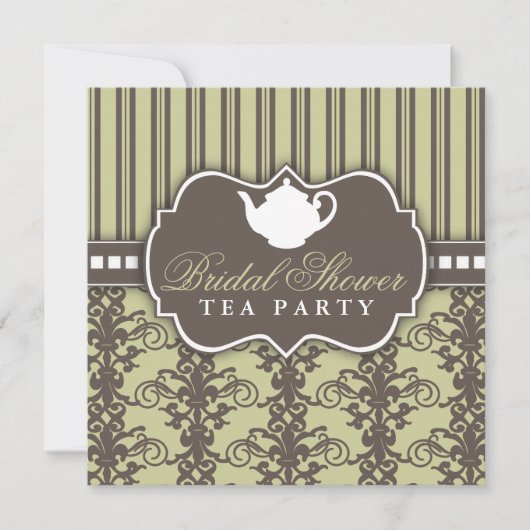 Chic Damask & Stripe Brautparty Einladung Tee (Vorderseite)