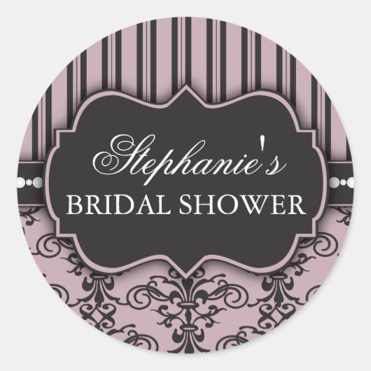 Chic Damask & Stripe Brautparty Gefälligkeitsaufkl Runder Aufkleber (Vorderseite)