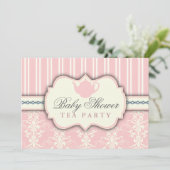 Chic Damask & Stripe Kinderdusche Tee Einladung (Stehend Vorderseite)