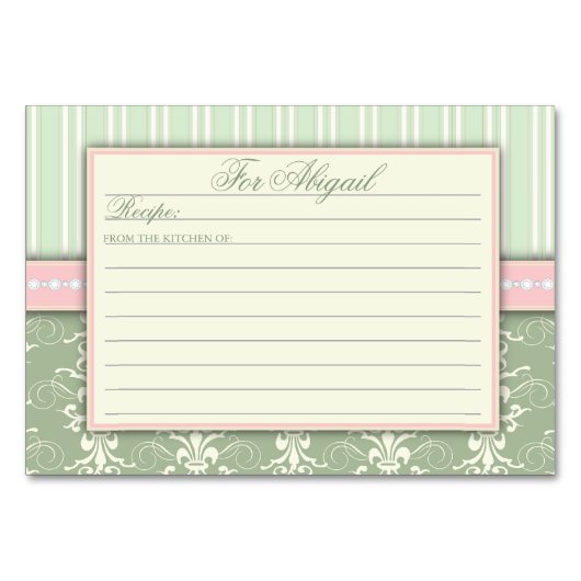 Chic Damask & Stripe Rezept Card Tischnummer (Vorderseite)