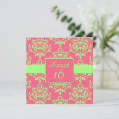 Chic Damask Sweet 16 Geburtstag Einladung (Stehend Vorderseite)