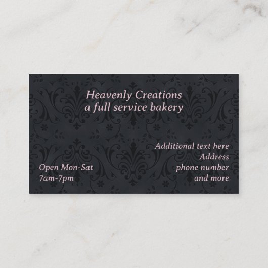 Chic Damask und Extravagante Backbäckerei Business Visitenkarte (Rückseite)