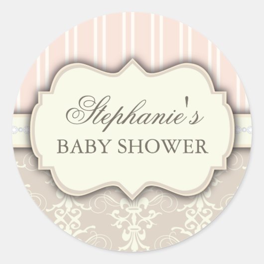 Chic Damask Vintag Baby Showsticker Runder Aufkleber (Vorderseite)