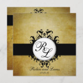 Chic Damask Vintag Monogram Wedding Einladung (Vorne/Hinten)