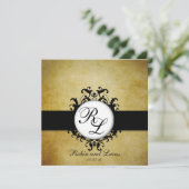 Chic Damask Vintag Monogram Wedding Einladung (Stehend Vorderseite)