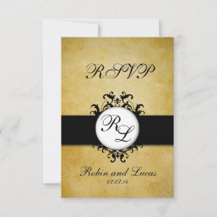 Chic Damask Vintag Monogram Wedding RSCP Card RSVP Karte