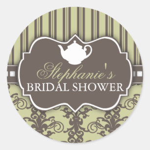 Chic Damask Vintages Brautparty Teeaufkleber Runder Aufkleber