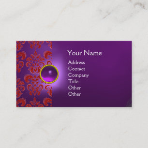 CHIC DAMAST JUWEL  MONOGRAMM violett rot Visitenkarte