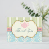 Chic-Damast u. Streifen-Brautparty-Tee-Einladung Dankeskarte (Stehend Vorderseite)