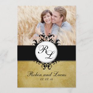 Chic-Damast-Vintages Monogramm-Hochzeits-Foto Einladung