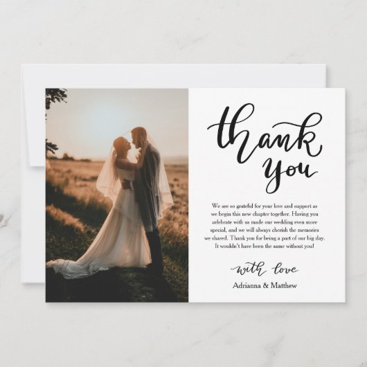 Chic Danke, Script Wedding Foto Dankeskarte (Vorderseite)
