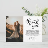 Chic Danke, Script Wedding Foto Dankeskarte (Stehend Vorderseite)