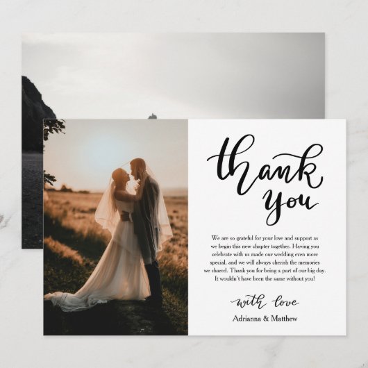 Chic Danke, Script Wedding Foto Dankeskarte (Vorne/Hinten)