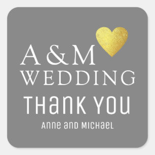 Chic Dankeschön für die Hochzeit Liebe auf grau Quadratischer Aufkleber