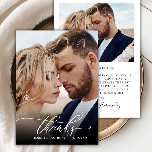 Chic Dankeschön Script 2 Foto Hochzeit Danke Karte