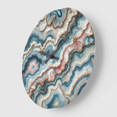 Chic Dark Aquamarin Blue Blush Pink Gold Marmormus Große Wanduhr (Winkel)