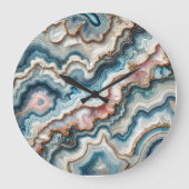Chic Dark Aquamarin Blue Blush Pink Gold Marmormus Große Wanduhr (Vorderseite)