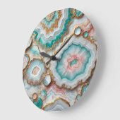 Chic Dark Aquamarin Blue Blush Pink Gold Marmormus Große Wanduhr (Winkel)