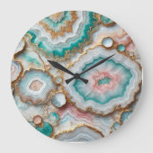 Chic Dark Aquamarin Blue Blush Pink Gold Marmormus Große Wanduhr (Vorderseite)