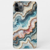 Chic Dark Aquamarin Blue Blush Pink Gold Marmormus iPhone Hülle (Rückseite)