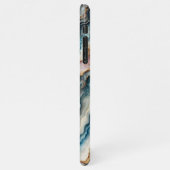 Chic Dark Aquamarin Blue Blush Pink Gold Marmormus iPhone Hülle (Linke Seite)