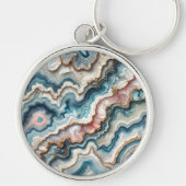 Chic Dark Aquamarin Blue Blush Pink Gold Marmormus Schlüsselanhänger (Vorne)