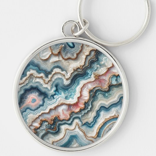 Chic Dark Aquamarin Blue Blush Pink Gold Marmormus Schlüsselanhänger (Vorne)