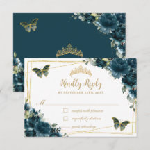 Chic Dark Aquamarin Floral Gold Schmetterlinge Qui